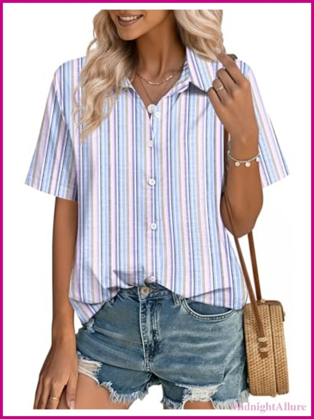 Womens V Neck Button Down Shirt Short Sleeve Cotton Lyocell Blend Blouse Casual